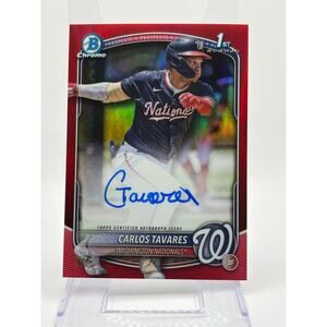 2025 Bowman Chrome Carlos Tavares 1st True Red Refractor Auto 3/5 SSP Nationals